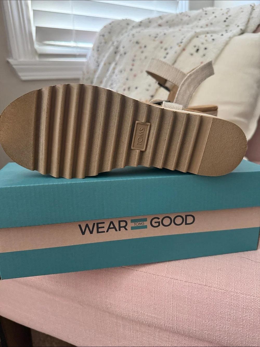 TOMS Natural Canvas Wedge Sandals - Picture 7 of 7
